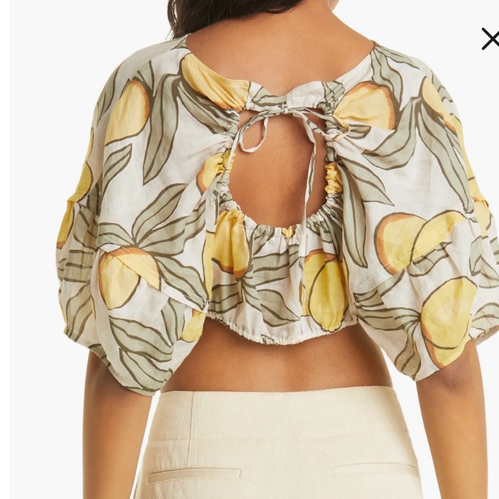 NWT Rebecca Taylor | Lemon-Print Drawstring Crop Blouse‎ 🍋 reg $245 size M - Picture 4 of 11